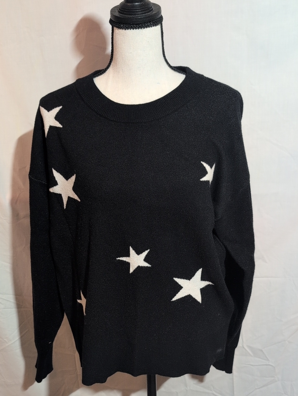 Rachel Zoe Black Crewneck Sweater with White Star Print